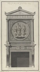 Headfortin talo. Ruokasali, Chimney Piece, 1771 (kynä ja muste ja pesu paperille)